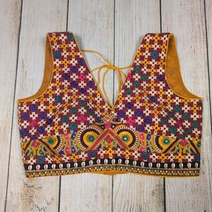 Manmandir Embroidered‎ Colorful Crop Sleeveless Festival Top Boho